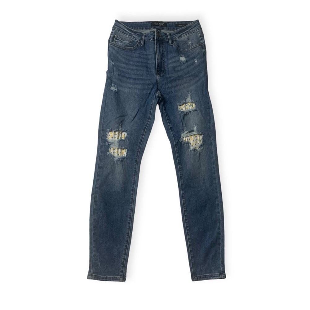 Judy Blue womens 9 29 skinny fit distressed lemon patch jeans denim regular wash